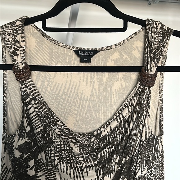 KENNETH COLE Boho Tank Top Wood Ring Straps Beige Olive Print Women’s Medium - Picture 11 of 16